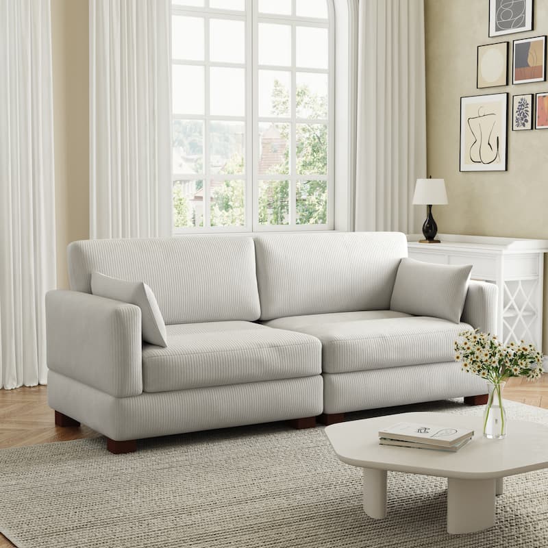 Corduroy Upholstered Modular Sectional Sofa for Living Room - SEA SALT GREY 2-PIECE