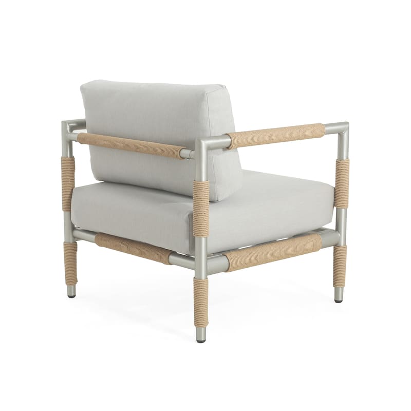 Roomfitters Oriana Aluminum Outdoor Patio Armchair with Thick Cushions, Light Grey