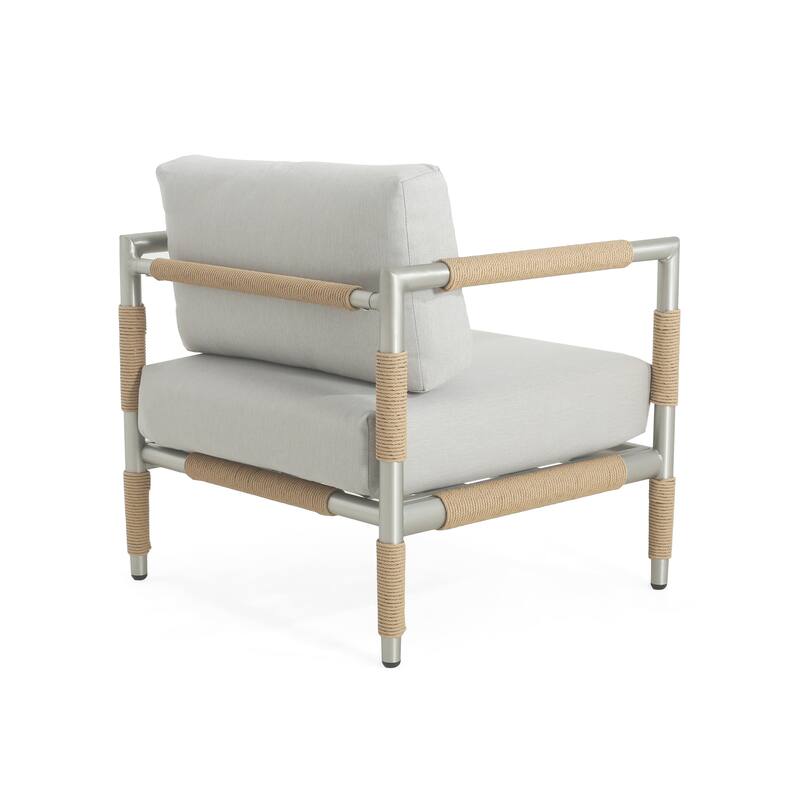 Zefren Outdoor Patio Club Chair with Aluminum, Rope Fabric, Silver by Christopher Knight Home