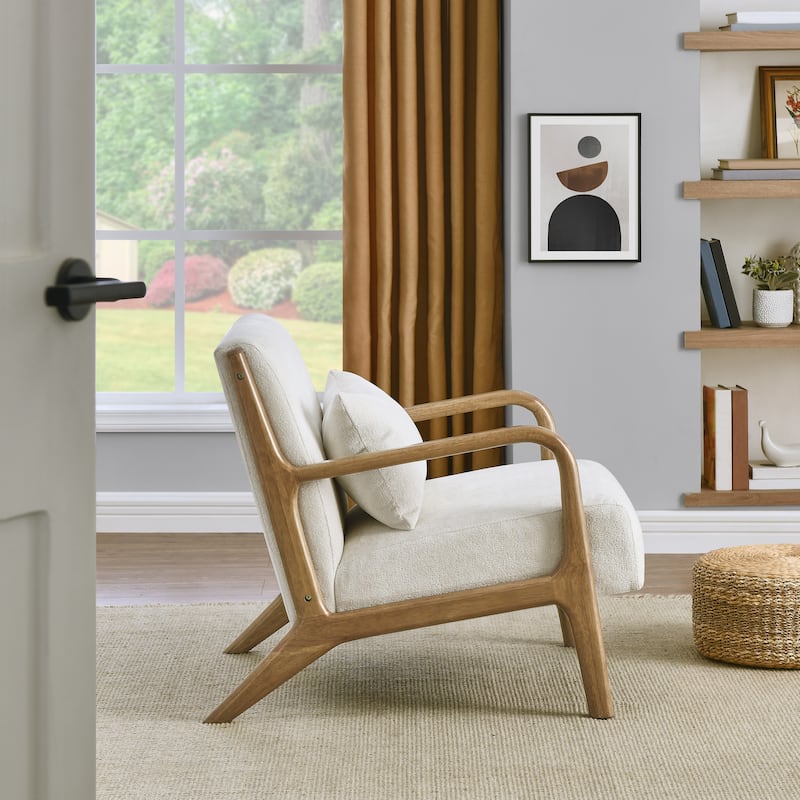 Eterna Mid-Century Modern Style Accent Chair with Removable Lumbar Pillow, Black Finish Solid Wood Legs