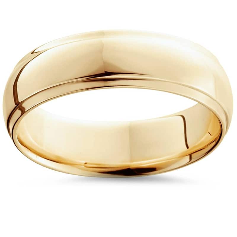 Step Cut Polished Wedding Band Yellow Gold