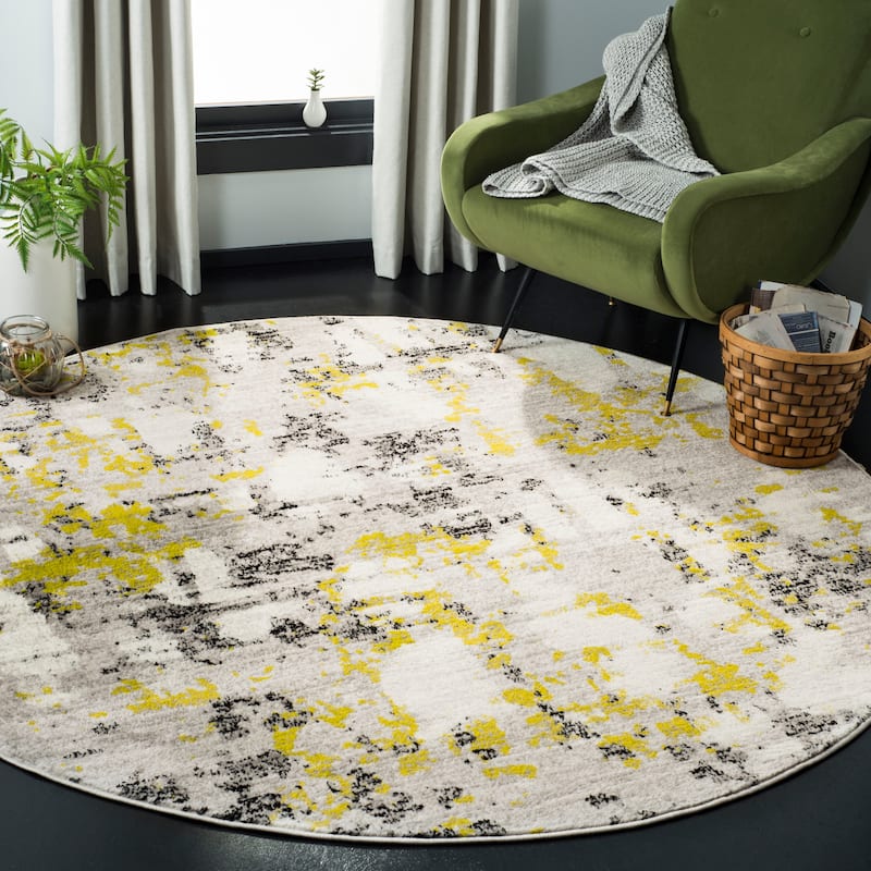 SAFAVIEH Skyler Jossie Modern Abstract Rug - 8' Round - Grey/Green