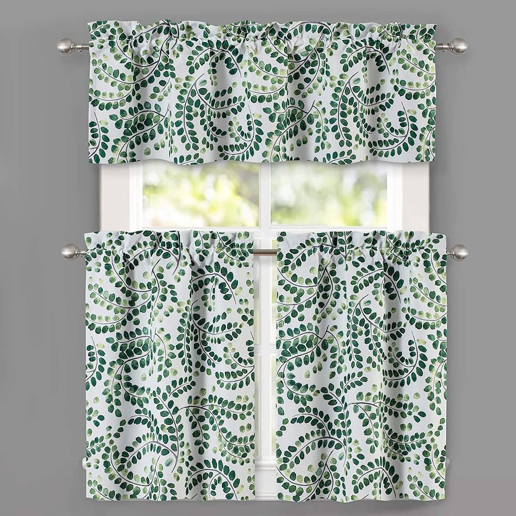 DriftAway Aleena Floral Scroll Pattern Semi Sheer 3 Pieces Window Curtain Set