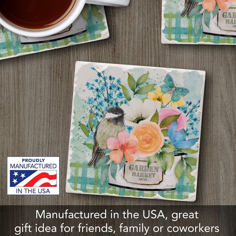 CounterArt Garden Market Absorbent Stone Tumbled Tile Coaster Set of 4 Made in The USA Protective Cork Backing
