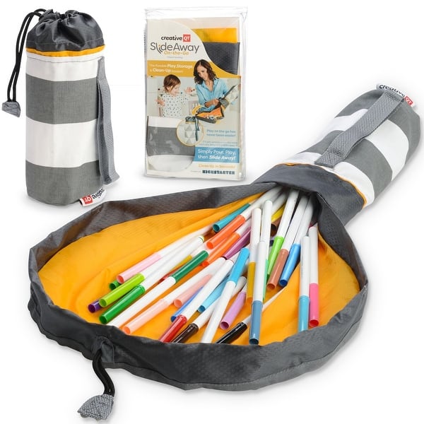 slide 2 of 6, Creative QT SlideAway and Table Top Play Mat, Room and Travel Toy Organizer - Gray Stripes