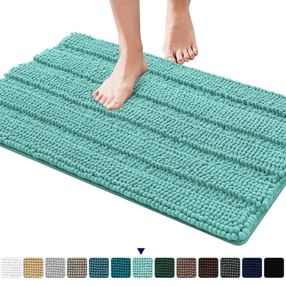 Subrtex Non-slip Bathroom Rugs Chenille Soft Striped Plush Bath Mat