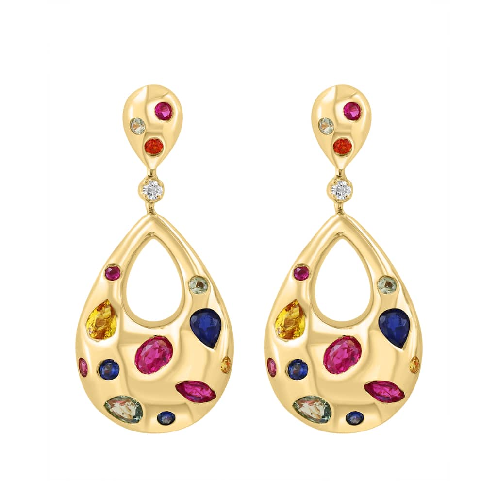 EFFY 14K Yellow Gold Over Sterling Silver Multi-Color Sapphire & Diamond Drop Earrings