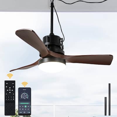 Bella Depot 42" Black Outdoor Ceiling Fan with Dimmable Light and Remote APPControl 6-Speed Reversible Blades