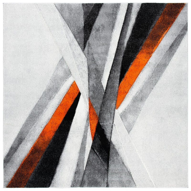 SAFAVIEH Hollywood Takae Mid-Century Modern Abstract Rug - 6'7" Square - Grey/Orange