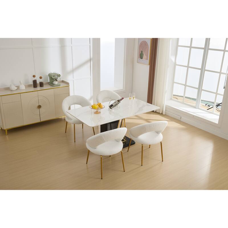 Teddy Fabric Kitchen Chair with Curved Backrest and Metal Legs for Kitchen