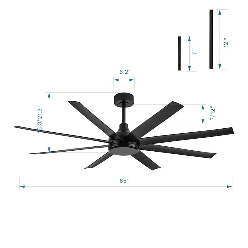 65/72/84-In Black/White Industrial Ceiling Fan with Remote without Light(8-Blade)