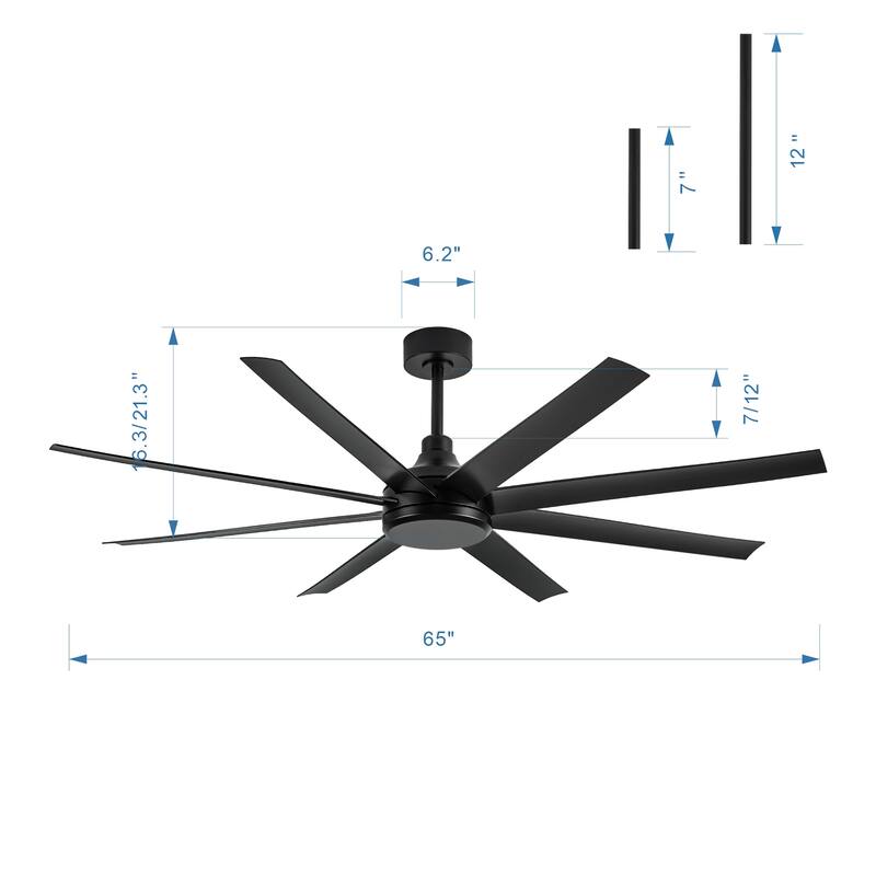 65-inch Large 8-Blade Ceiling Fan with Remote Downrod without Light