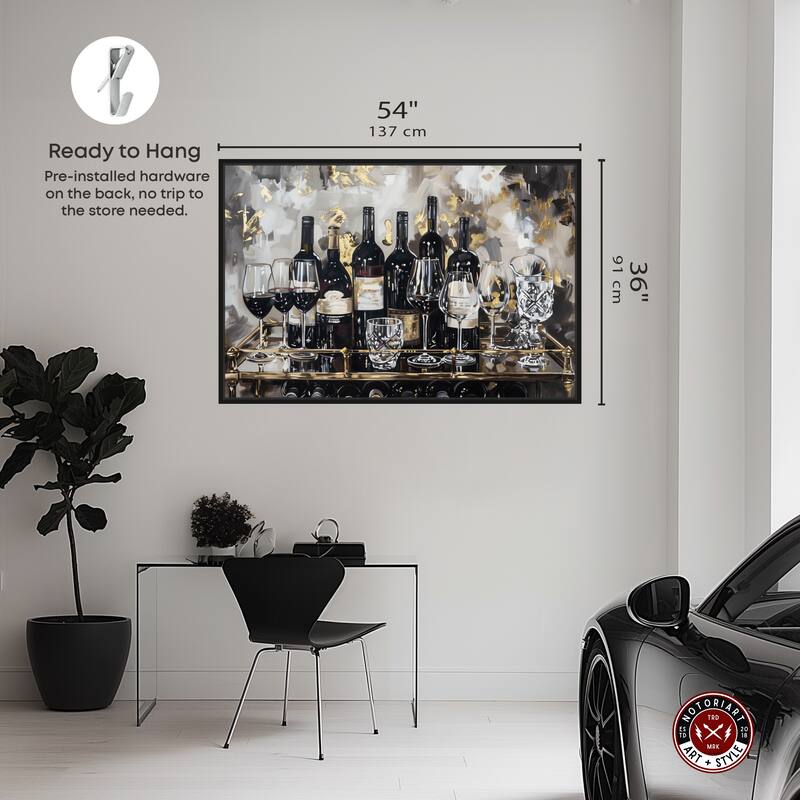 Notoriart Now Serving Champagne Framed Bar Cart Art For Men
