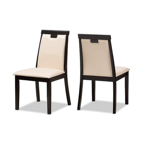 Shop Black Friday Deals On Evelyn Beige Faux Leather Upholstered Dark Brown Finished Dining Chair 2pcs Overstock 20726510