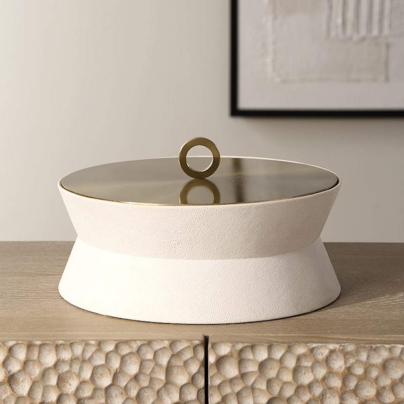 Uttermost Luxe White Shagreen Round Box - 5.5'' H X 10'' W X 10'' D
