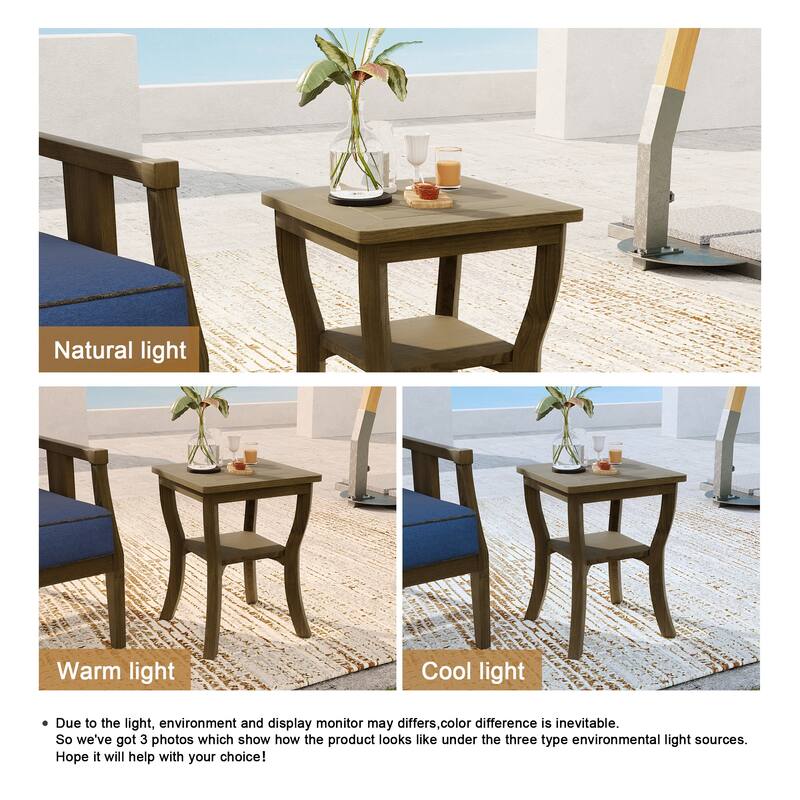2 Set Brown Wood Outdoor Accent Club Chairs with Water-Resistant Cushions
