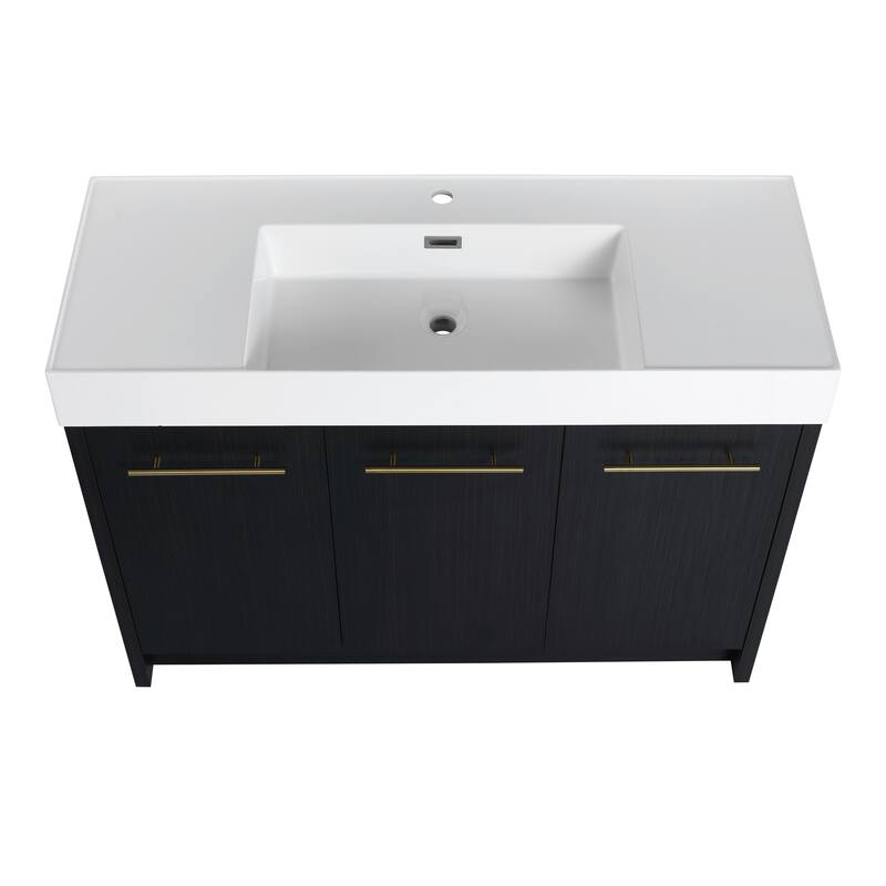 24" Bathroom Vanity with Resin Sink, Soft Close Hinges, Adjustable Storage, Black Chestnut Color, Freestanding Cabinet