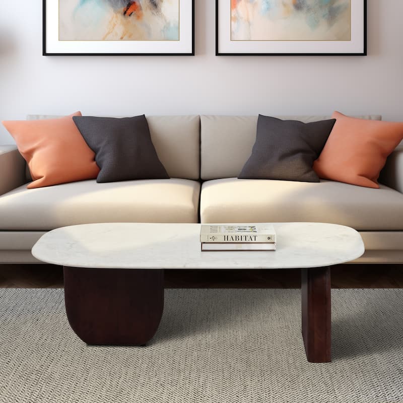 Sagebrook Home Modern Marble and Wood 16"H Abstract Oval Coffee Table - 48" x 24" x 16" - 48" x 24" x 16" - Brown - Marble