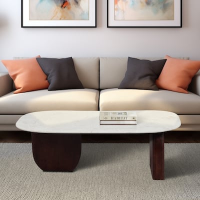 Sagebrook Home Modern Marble and Wood 16"H Abstract Oval Coffee Table - 48" x 24" x 16"