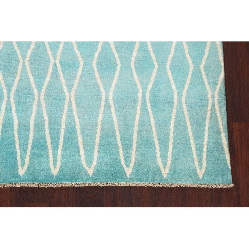 Vegetable Dye Contemporary Trellis Moroccan Wool Area Rug Hand-knotted - 6'5" x 9'7"