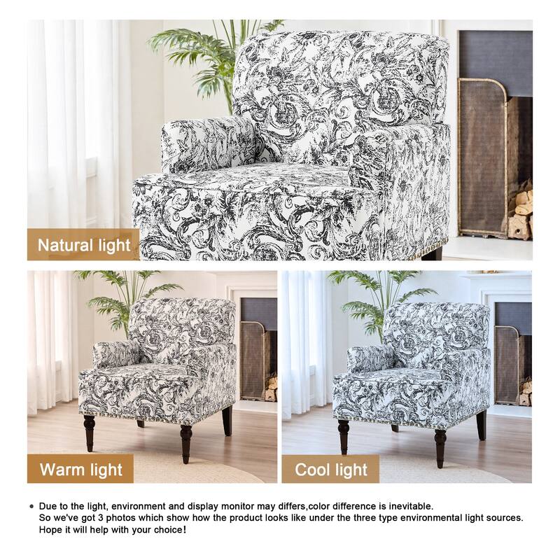 Linen Upholstered Armchair Nailhead Trim Accent Chair