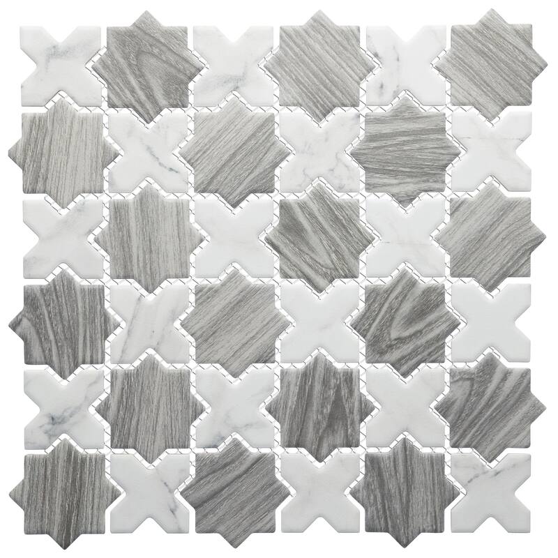 Merola Tile Llama 2" Star Silver Smoke w/Cal Cross 11-7/8" x 11-7/8" Porcelain Floor and Wall Tile