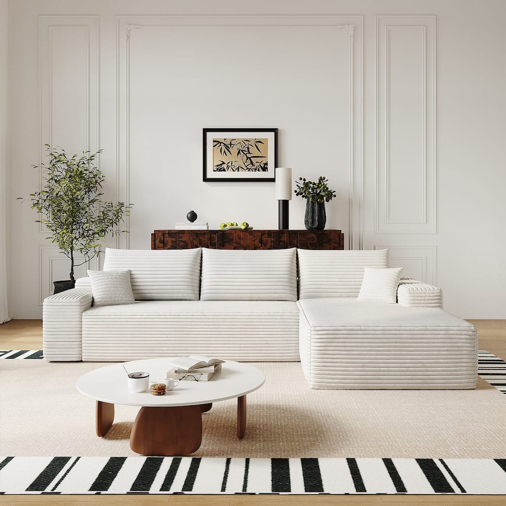 Sofa 107-in Casual White 3 -seater Right Reclining Sectional - 8' x 10'