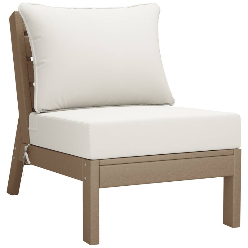 Birchwood All Weather HDPE Outdoor Patio Deep Seating Weathered Wood Sofa With Cushions (3-Piece)