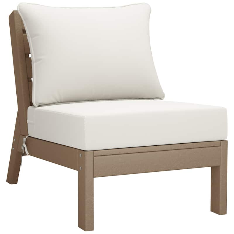 Birchwood All Weather HDPE Outdoor Patio Deep Seating Weathered Wood Armless Chair With Cushions (1-Piece)