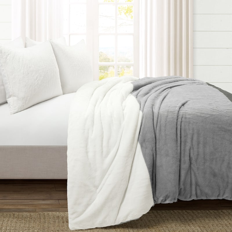 Lush Decor Farmhouse Color Block Ultra Soft Faux Fur All Season Kids Comforter Set