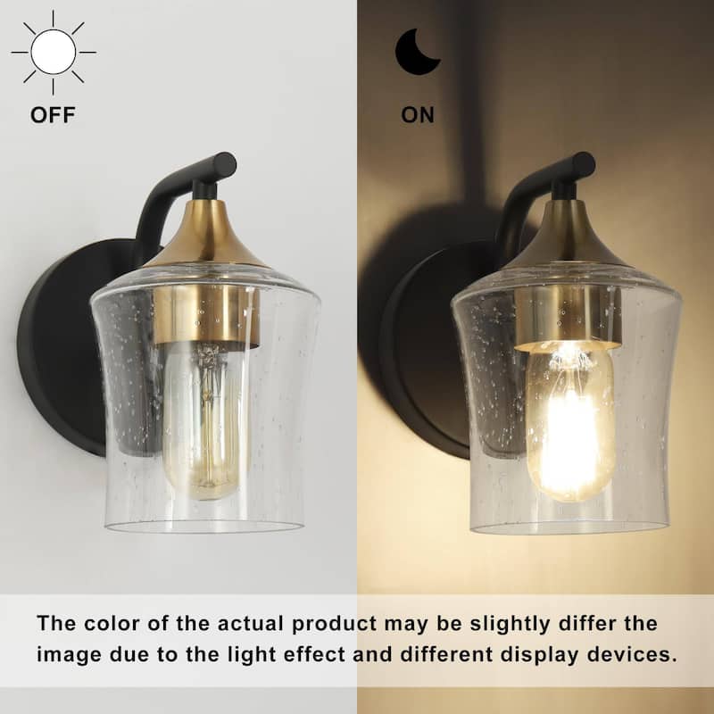 Modern 1-Light Black Gold Wall Sconce Glass Vanity Lights for Bathroom