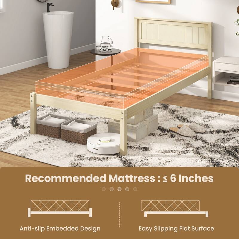 Costway Full/Queen/Twin Size Wooden Platform Bed Frame with Headboard - Twin
