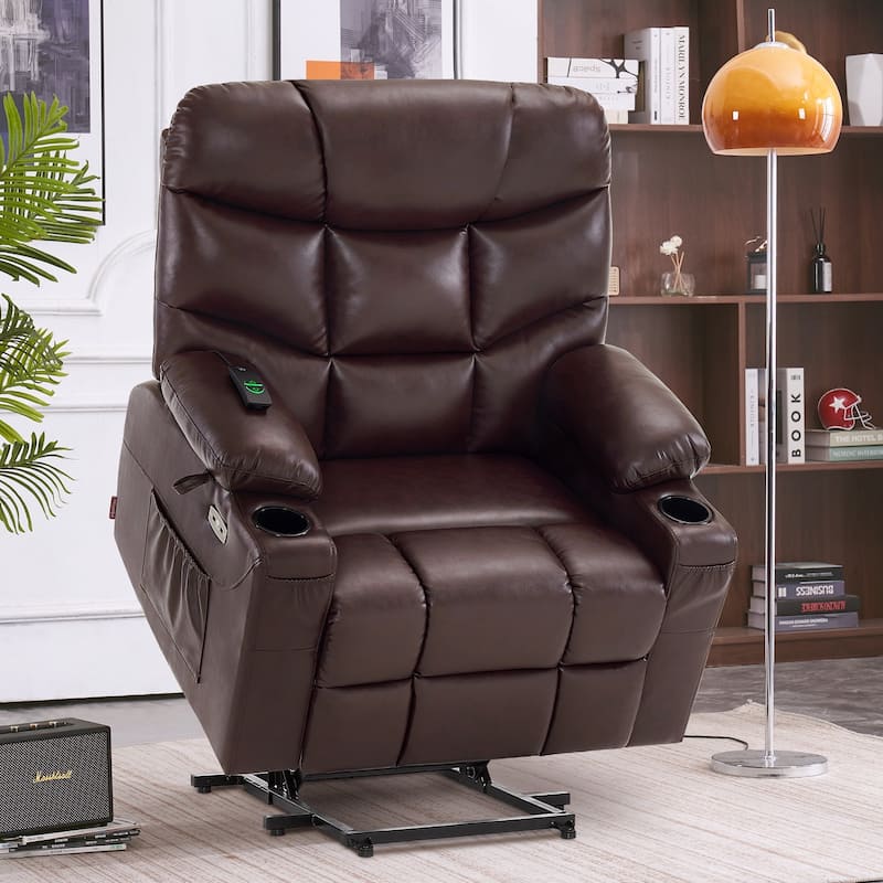 MCombo Wide Power Lift Recliner Chair with Extended Footrest for Big Elderly People, Faux Leather R7289