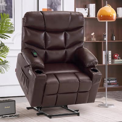 MCombo Wide Power Lift Recliner Chair with Extended Footrest for Big Elderly People, Faux Leather R7289