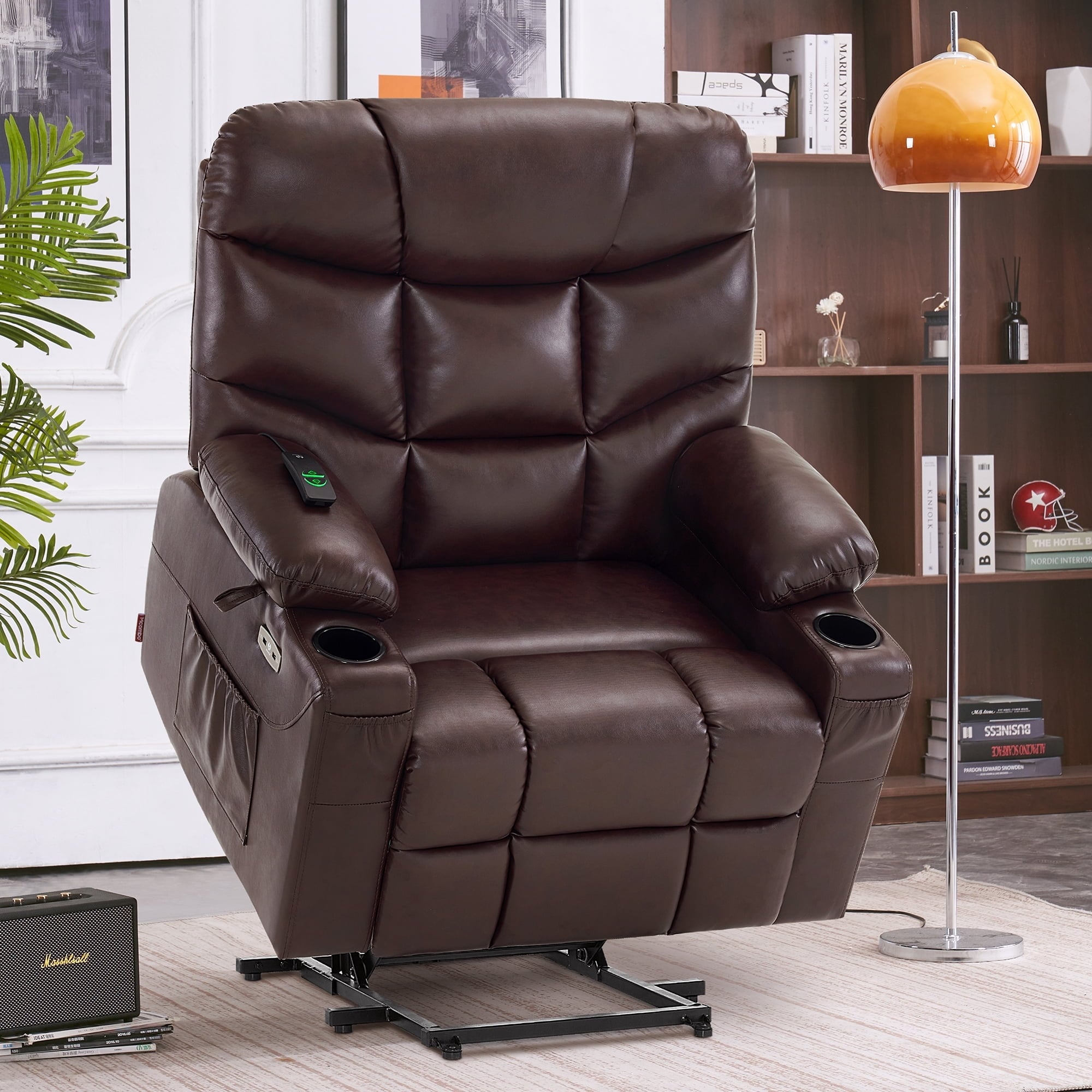 MCombo Wide Power Lift Recliner Chair with Extended Footrest for Big Elderly People, Faux Leather R7289