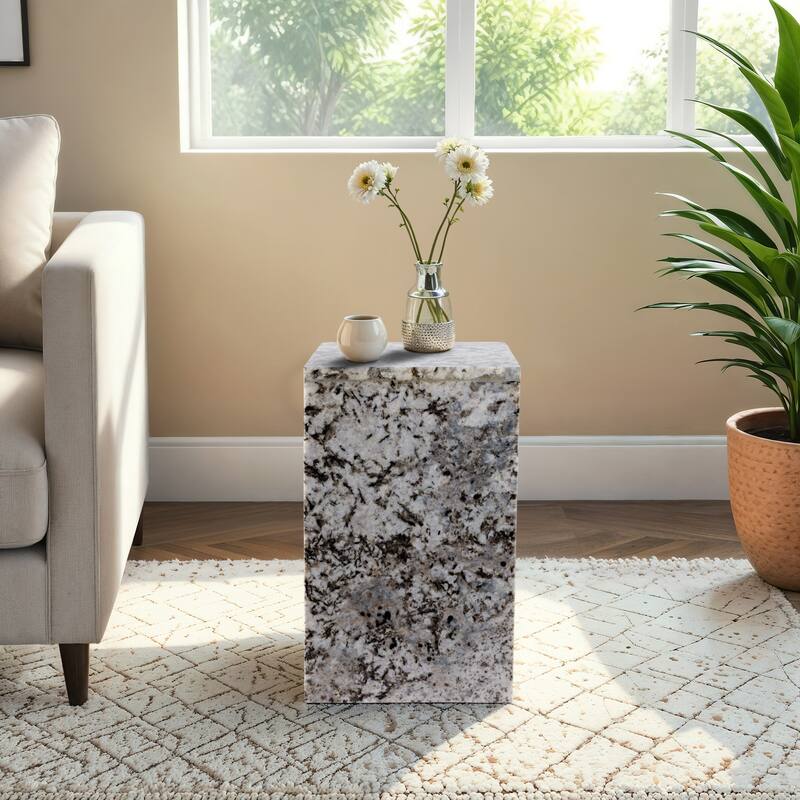 Marble Accent Table Sleek Geometric Lines and Minimalist Aesthetic - 12" x 12" x 20" - Black