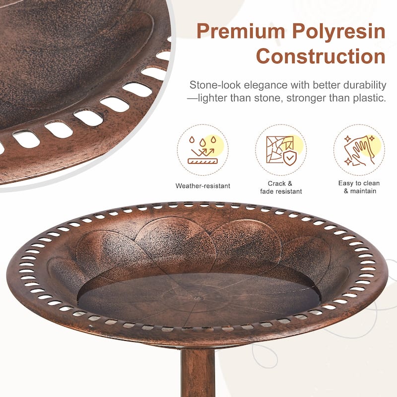 Javlergo 28" Pedestal Outdoor Bird Bath for Outside Vintage Bronze Polyresin Lightweight Antique