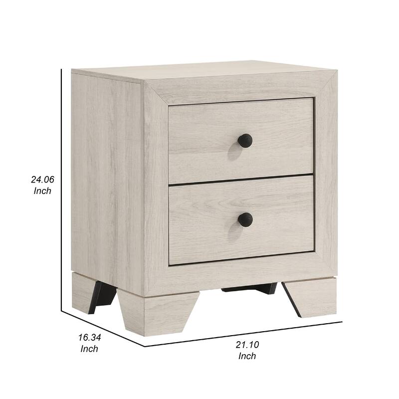 Cuzzy Nightstand with 2 Drawers, Black Metal, Natural White Wood