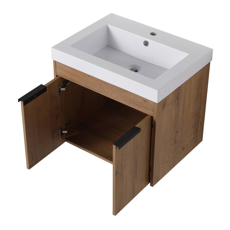 Contemporary 24" Bathroom Vanity with Resin Sink, Soft Closing Doors, Floating Design, Pre-Assembled Cabinet - 23.9in L Plywood