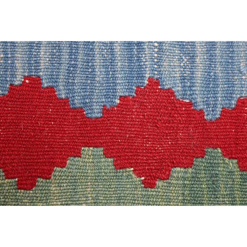 ECARPETGALLERY Flat-Weave Bold and Colorful Sky Blue Wool Kilim - 3'9 x 5'8