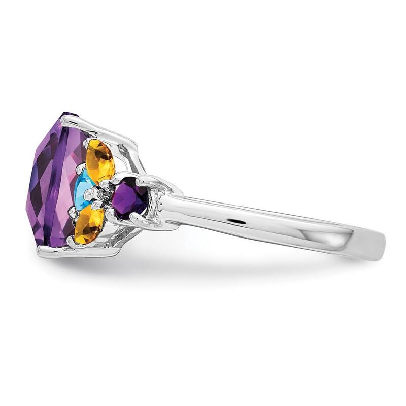 Curata 925 Sterling Silver Amethyst Bluetopaz and Citrine Ring