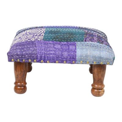 Novica Handmade Violet Patchwork Upholstered Ottoman Footstool
