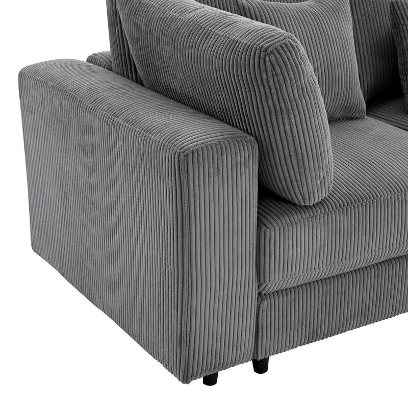 105'' Corduroy Fabric Sofa with 5 Pillows, 3 Seater Sectional Sofa for Livingroom Sofa Chaise with Removable Back Cushions