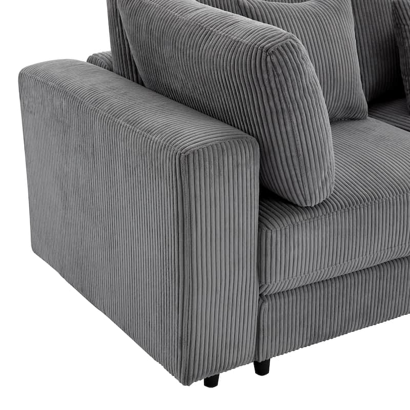 Gray 105" Corduroy 3-Seater Sofa with Removable Back Cushions and Pillows