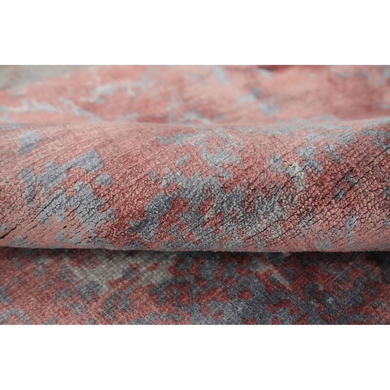 Hand Knotted Oriental Viscose Silk Carpet Modern Pictorial Multi-Colored Abstract Area Rug - 7' 10'' X 5' 6''