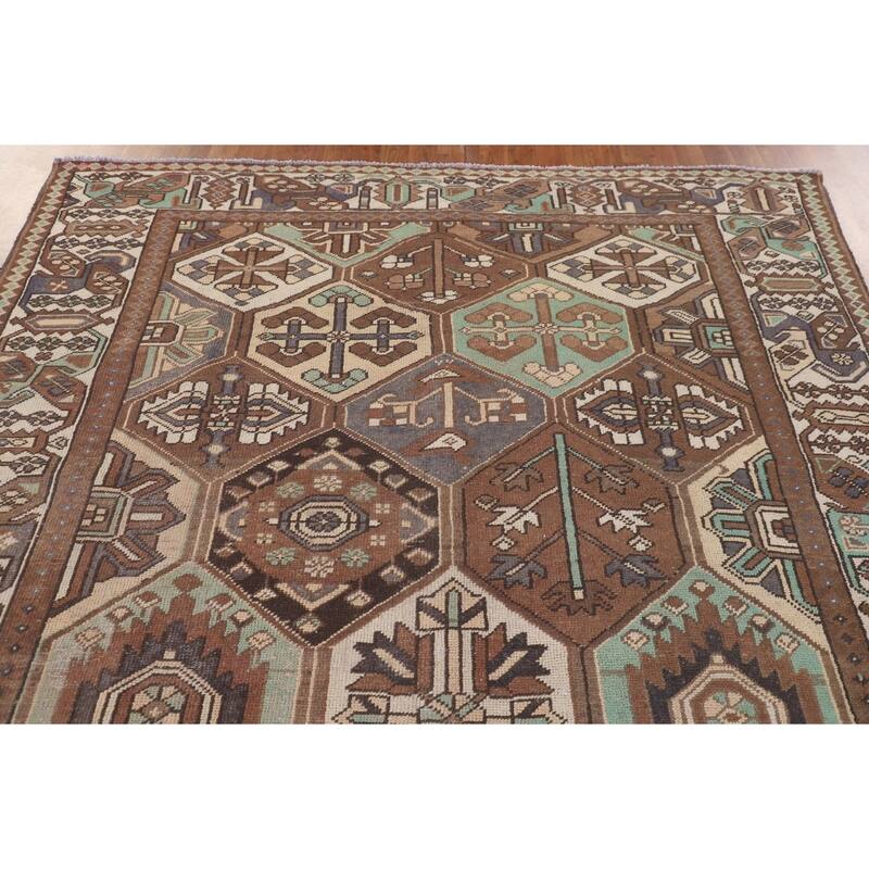 Geometric Bakhtiari Persian Vintage Area Rug Hand-Knotted Wool Carpet - 6'10"x 10'3"