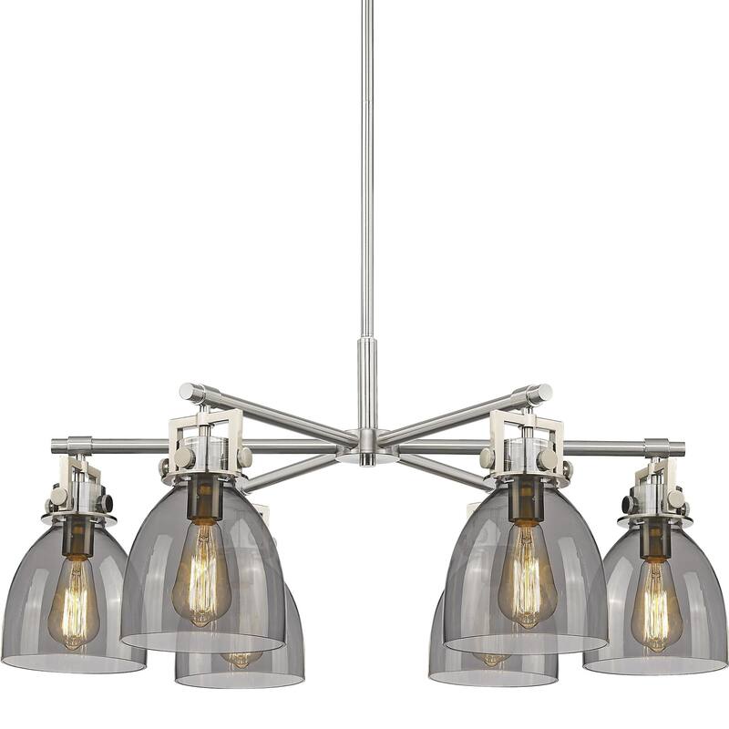 Innovations Lighting 411-6CR-16-26 Newton Bell Chandelier Newton Bell - Satin Nickel / Light Smoke