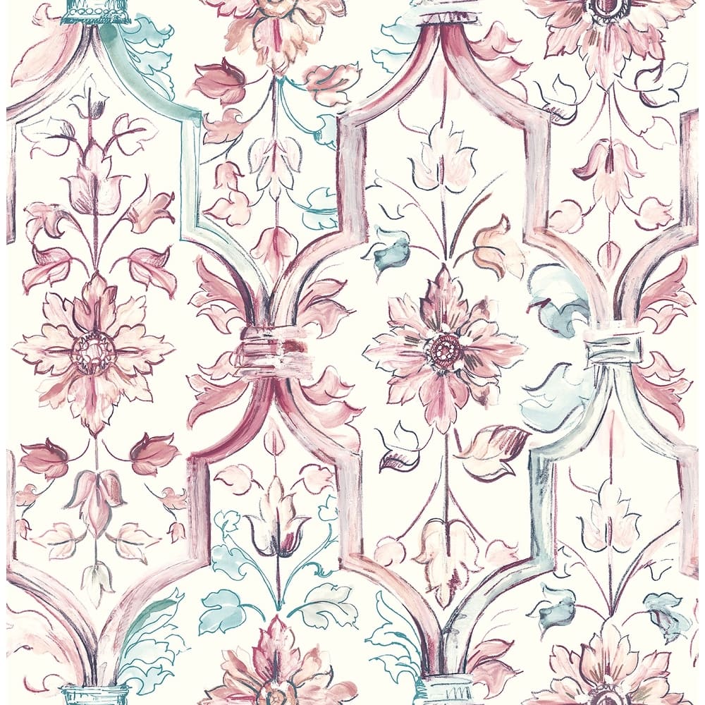 Seabrook Designs Tivoli Floral Trellis Unpasted Wallpaper