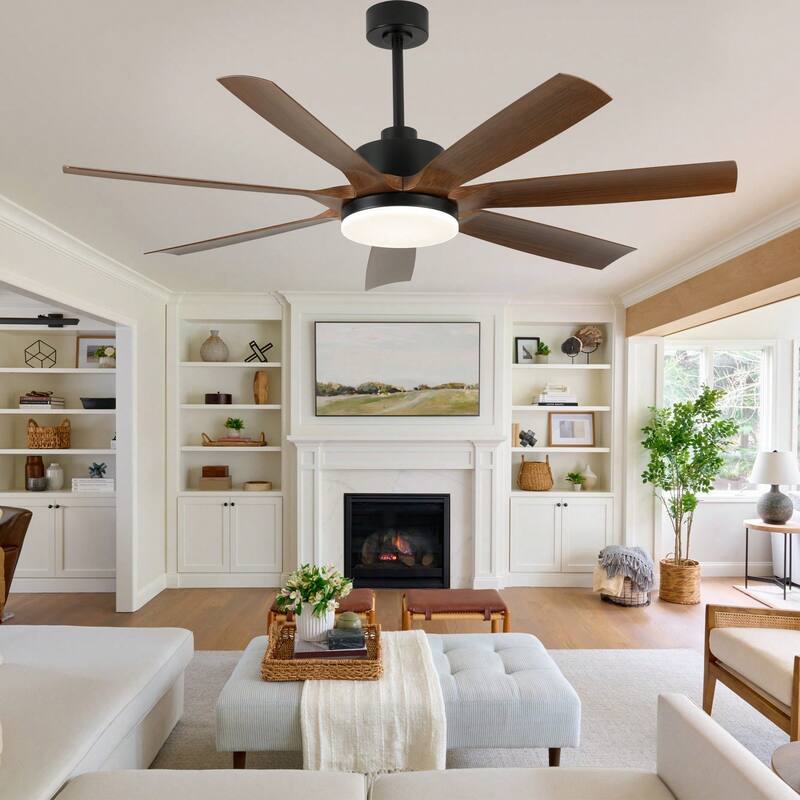 Cusp Barn 60 Inch Black Large Ceiling Fans with Lights and Remote, Modern 6 Speeds Quiet Reversible DC Motor Ceiling Fan