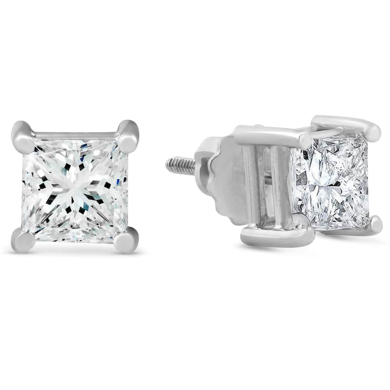Certified 3Ct Princess Cut Diamond Studs White Gold Lab Grown